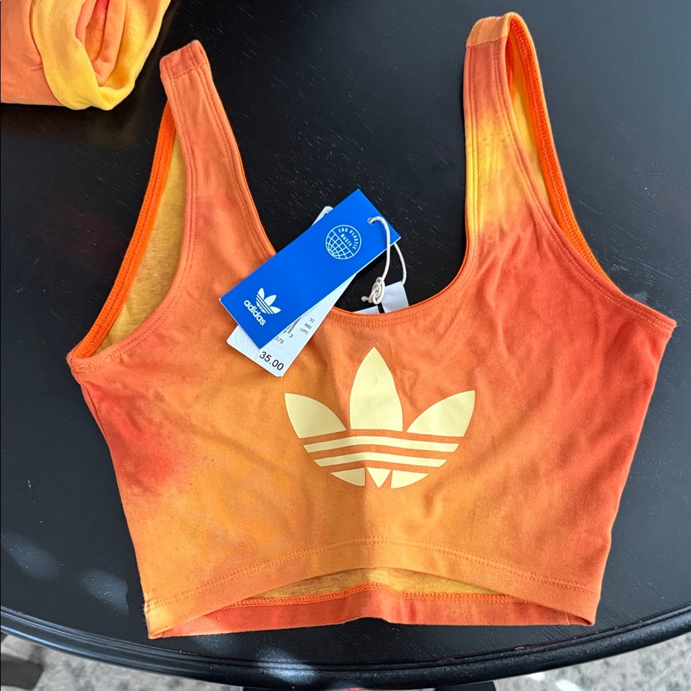 Adidas Bright Orange Crop Top with Yellow Logo